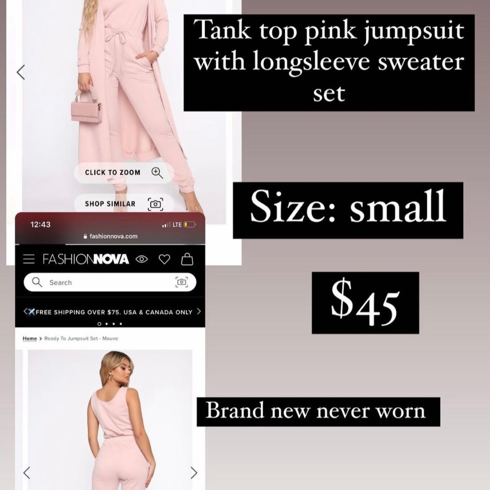 Pink Jumpsuit Tank Top with Long Sleeve Sweater Set - FashionNova